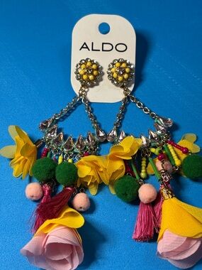 Aldo Multicolor Floral Tassel Drop Earrings - Yellow, Pink & Green